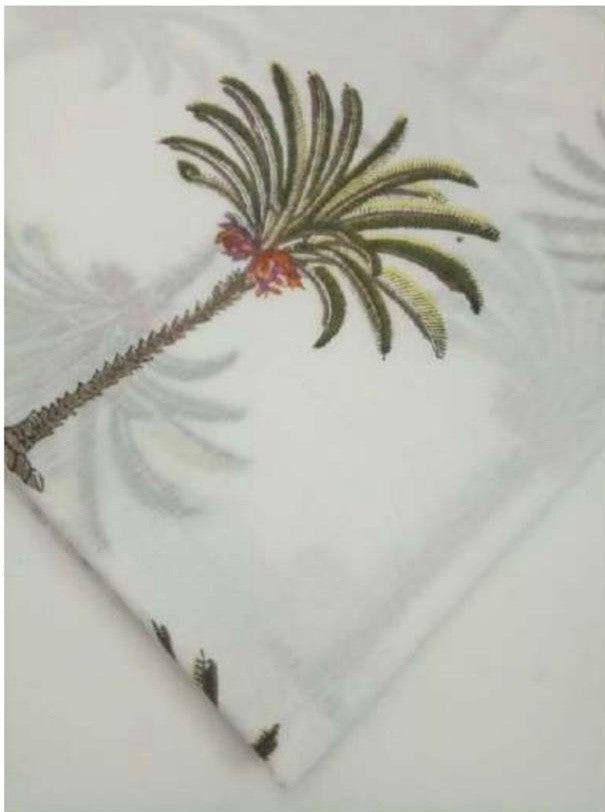 Palm Cove Tablecloth – Hand Block Printed, 100% Cotton, Tropical Palm Print